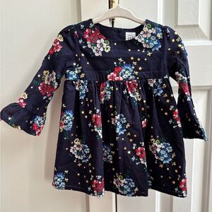 BABY GAP Cotton Floral Starry Kids Dress 6-12M- Navy